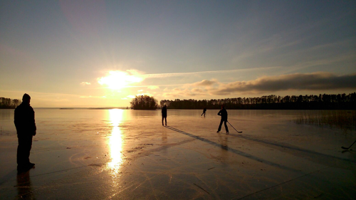 Skating on a frozen lake in Finland
