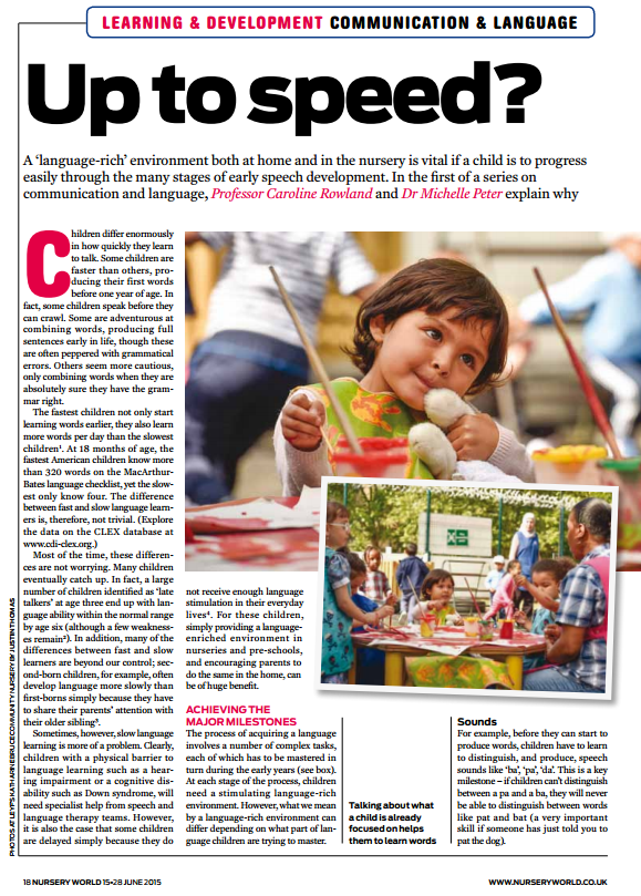 Image of 'Up to speed?' article as published by Nursery World Magazine