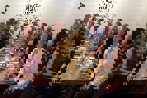 The ANU Team welcoming Amy over beers.