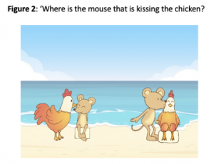 cartoon of chicken kissing a mouse on the cheek and a mouse kissing a chicken on the cheek